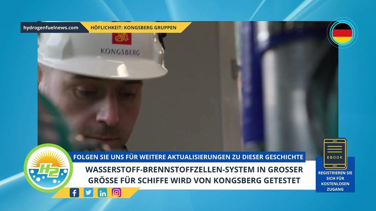 'Video thumbnail for [German] Full-size hydrogen fuel cell system for ships undergoes testing by Kongsberg'