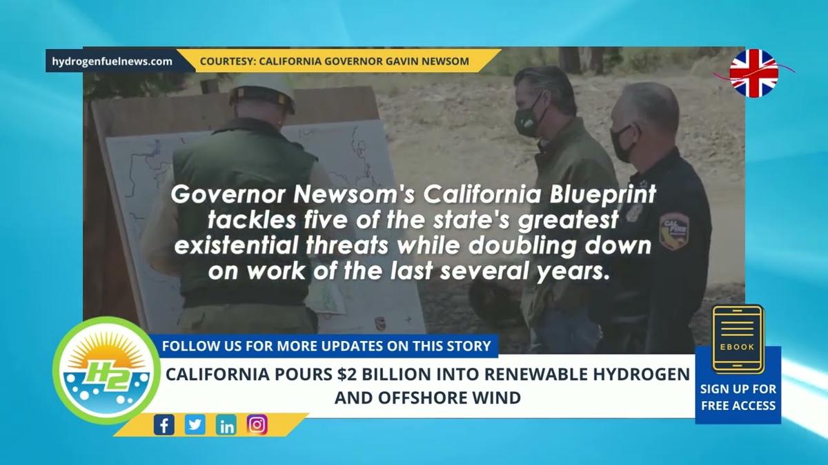 'Video thumbnail for California pours $2 billion into renewable hydrogen and offshore wind'