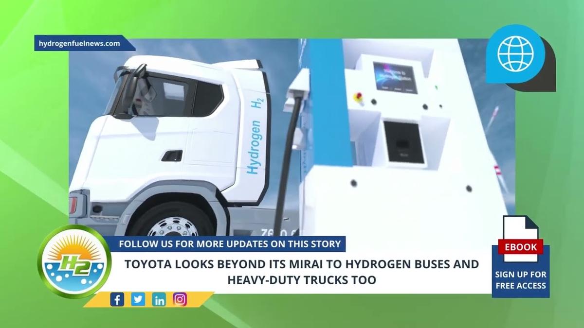'Video thumbnail for Toyota Looks Beyond Its Mirai to Hydrogen Buses and Heavy-Duty Trucks Too'