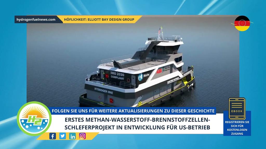 'Video thumbnail for [German] First methane-hydrogen fuel cell tugboat project under development for US operation'