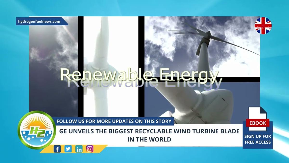'Video thumbnail for GE unveils the biggest recyclable wind turbine blade in the world'