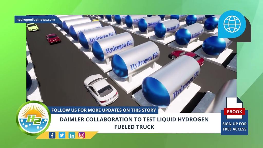 'Video thumbnail for Daimler collaboration to test liquid hydrogen fueled truck'