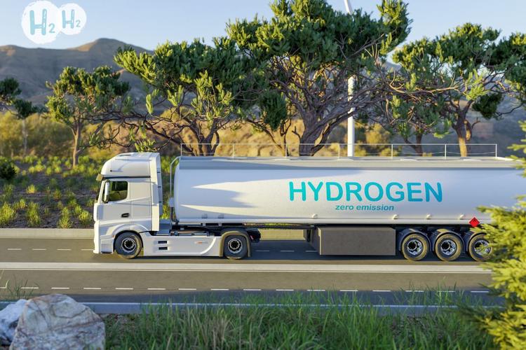 Hydrogen fuel cells - Hydrogen truck on road