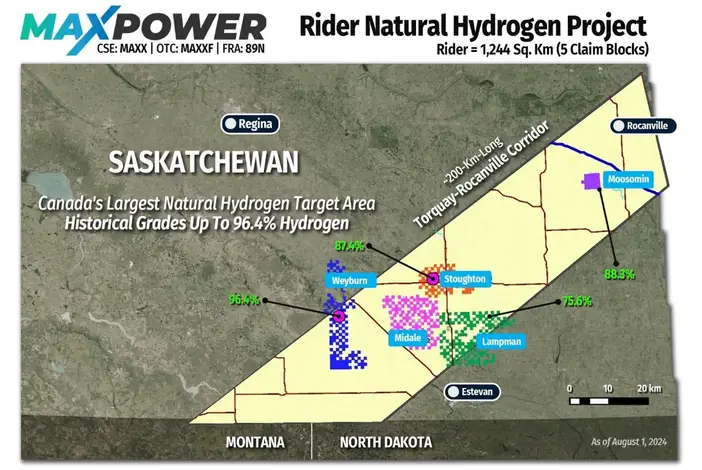 Map showing the location of Max Power’s Natural Hydrogen Permit Applications - Source - MAX Power