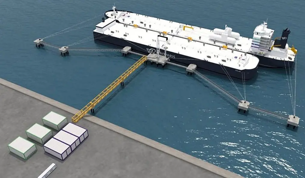 Illustration of the H2Leo Floating Storage integrated with H2Neo 430t carrier for loading/unloading